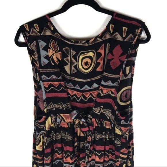 Vintage 90’s Black Aztec Tribal Print Babydoll Maxi D… - Picture 6 of 7